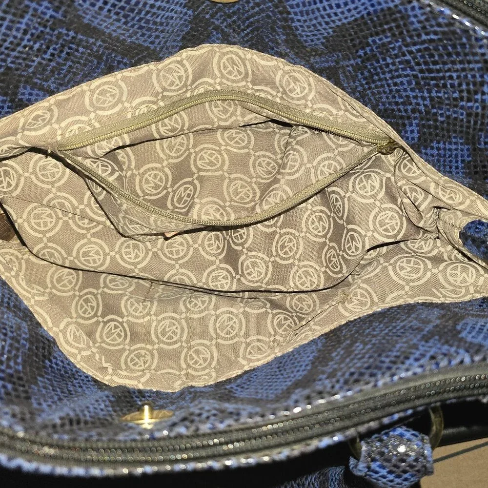 Marc Fisher Blue and Brown Snakeskin Satchel with Gold Hardware